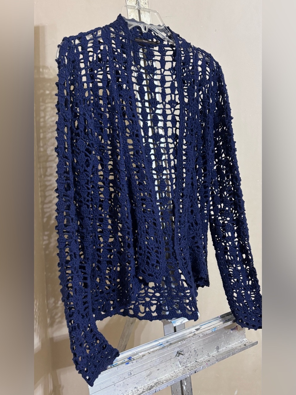 Vintage Hazel Crochet Open Front Cardigan - Navy Blue - Boho Whimsigoth Sz S - Picture 2 of 7